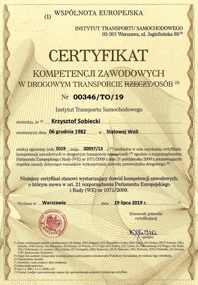 certyfikat kompetencji zawodowych